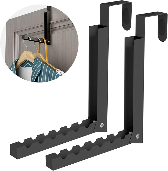 ZMBESUP Over The Door Hanger Folding Clothes Drying Rack, Folding Hanging Coat Rack for Indoor Laundry Room Compact Small Space Foldable Portable Clothing Hanger Hook Collapsible- 2 Pack（Black）