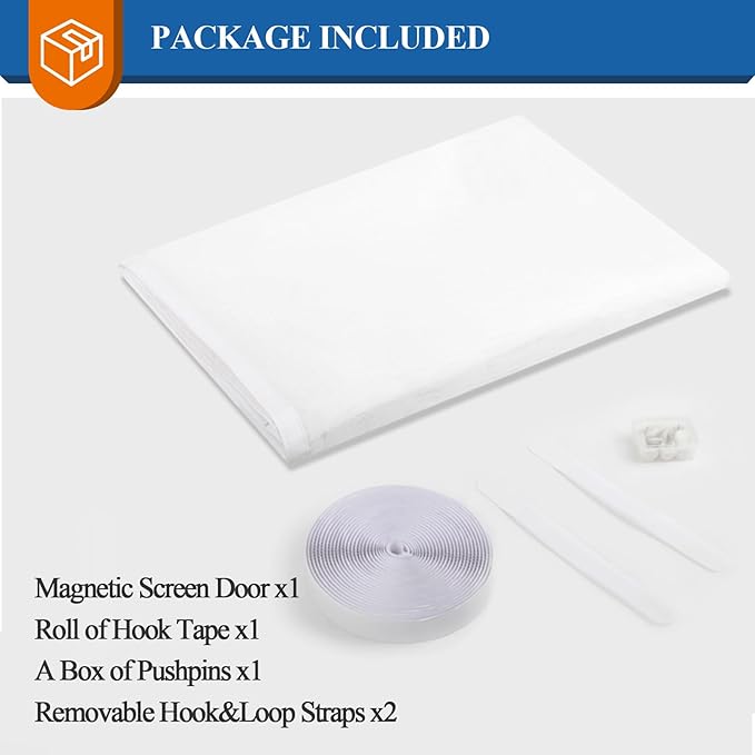 MAGZO Magnetic Screen Door, Fits Door Size 62'' x 80'', Tear-Resistant High-Density Fiber Mesh, Pet&Kids Friendly, Easy Installation for Sliding Glass/Double/Patio/French/Front/Back Doors, White