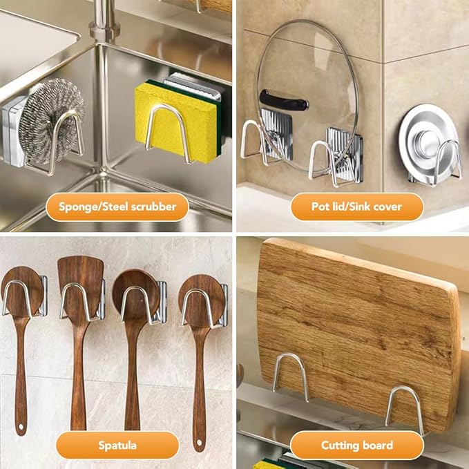 ESINAM 2Pcs Sponge Holder, Strong Adhesive Clear Acrylic Kitchen Sink Sponge Caddy for Kitchen Organization, Multifunctional Inside Sink Sponge Holder