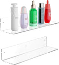 16 Inches Clear Acrylic Shelves, Wall Mounted Organizer Shelves for Bedroom, Clear Wall Storage Shelves for Cosmetics, Skincare, Router, Doll, Toiletries, Helmets, 2 Pack