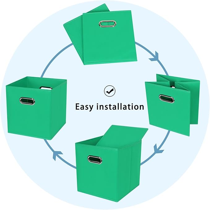 Black Fabric Cubby Storage Bins,13x13x13 Inches ,Cube Organizer Bin Foldable Storage Boxes with Dual Handles Fabric Organizer Box and collapsible Storage basket,Set of 6,Green