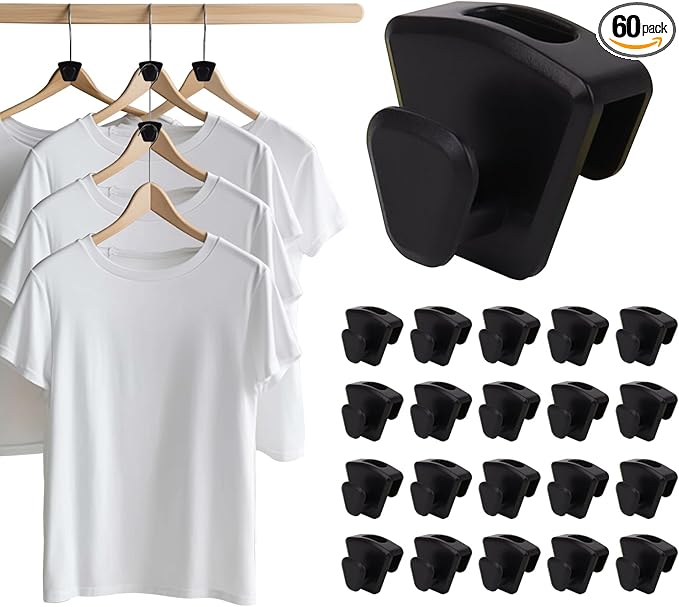 60 Pack Space Saving Hanger Hooks, Black Plastic Triangle Hangers, Connector Hooks for Closet Organizers and Storage in Dorms and Homes