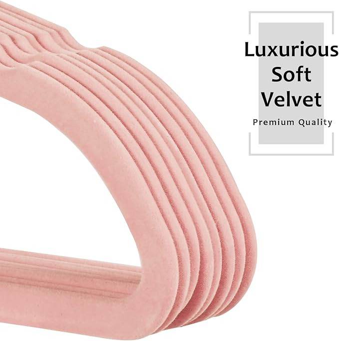 VECELO Premium Velvet Clothes Hangers Suit Heavy Duty (50 Pack)-Non Slip & Space-Saving with 6 Finger Clips & Tie Rack Excellent for Men and Women,Light Pink