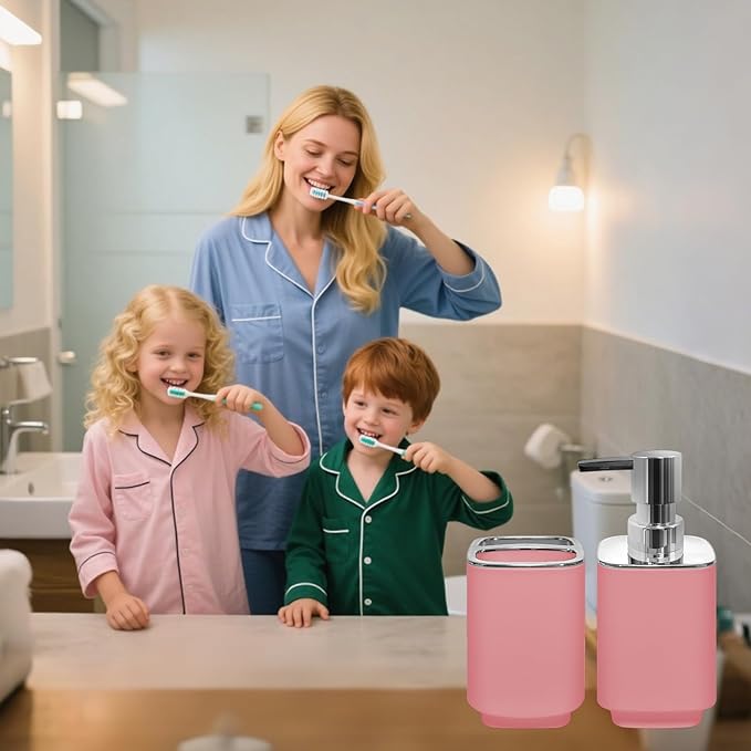 2Pack Light Pink Bathroom Accessories Set, Bohemian Bathroom Sink Set, Contain Soap Dispenser, Toothbrush Holder, Bathroom Toothbrush Holder Set