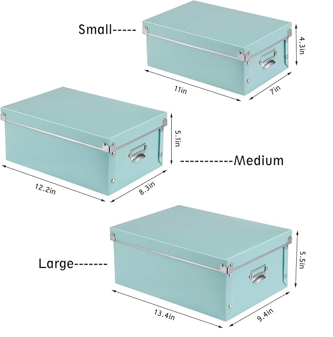 SEEKIND Foldable Storage Box with Lids and Handles Decorative, 3 in 1 Set, Multiple Size Plastic Box for Clothes, Cosmetic, Books …