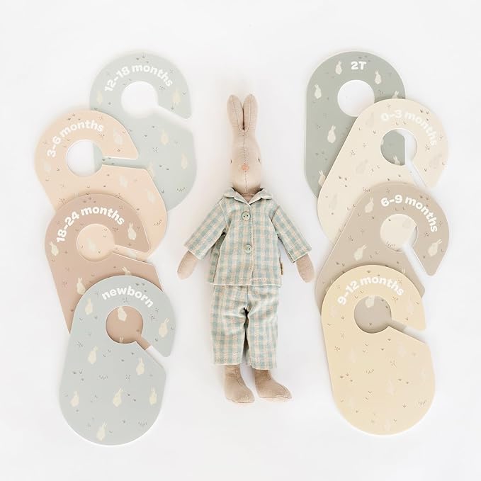 3 Sprouts Baby Closet Dividers Set of 8 - Toddler Clothes Organizer Hanger, Double-Sided Size Labels - Nursery Organization for Newborn Clothing, Infant, Boy & Girl - Rabbit