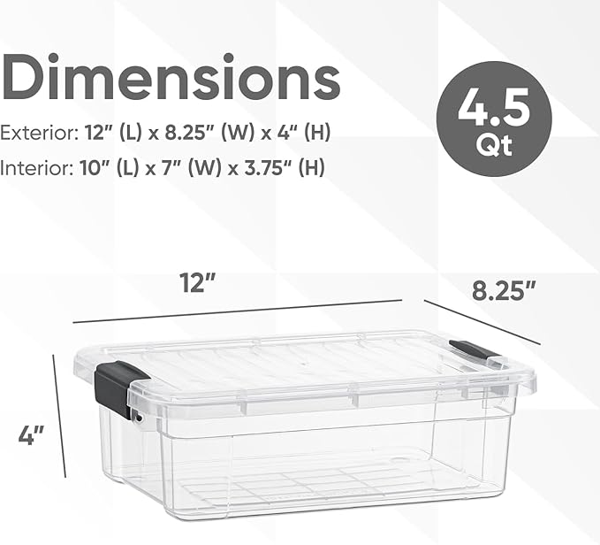 Superio Clear Storage Boxes with Lids, 4.5 Quart Plastic Container Bins for Organizing, Stackable Crates, BPA Free, Non Toxic, Odor Free, Organizers for Home, Office and Dorm, 3 Pack