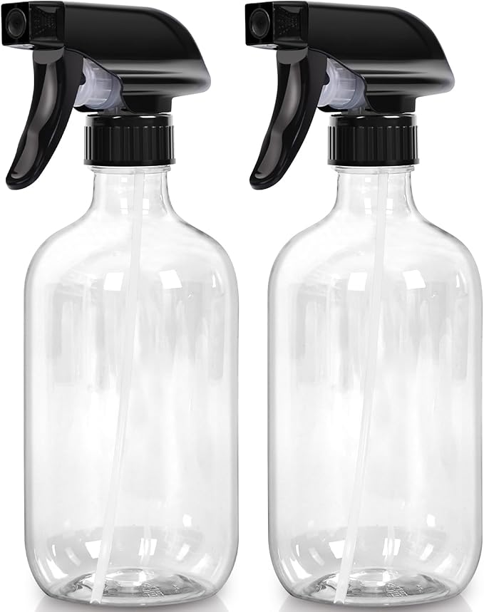 Cleaning Spray Bottles for Plants Misters Inside, 2 Pack 16.9 oz Squirt, Water Spray Bottle Mist Sprayer, No Leak Hair Mister Empty with Adjustable Nozzle (Transparent)