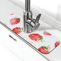 Faucet Draining Mat For Kitchen Sink, Watercolor Strawberries Diatom Mud Absorbent Drain Pad For Bathroom Kitchen Sink Splash Guard Drying Mat