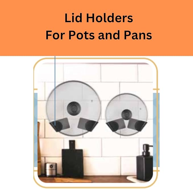 4 Pcs Set Pan Lid Organizer - 2 Holder Sets Kitchen Wall Cookware Lids Pots And Pans - Pot Lid Organizer For Cabinet Door Organizers Inside Cabinet - Lid Holders For Pots And Pans Fit All Lids Sizes