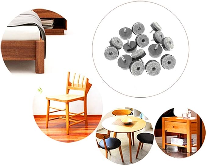 ALIMITOPIA 40pcs Screw-on Furniture Felt Pad Chair Glide Slider Hardwood Floor Protector for Wooden Leg Feet of Chair Table Furniture(Φ28mm or 1.1";Black)