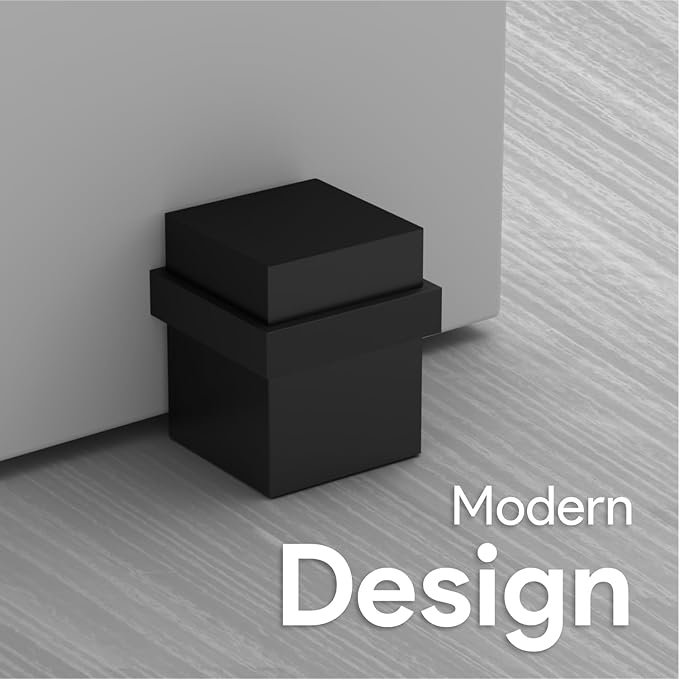 Mega Handles Square Floor Door Stopper, Quickly Installed Wall Protector Stopper, Wall Protectors from Door Knobs, Floor Door Stop with Mounting Hardware Included - Matte Black - 1.5 Inch