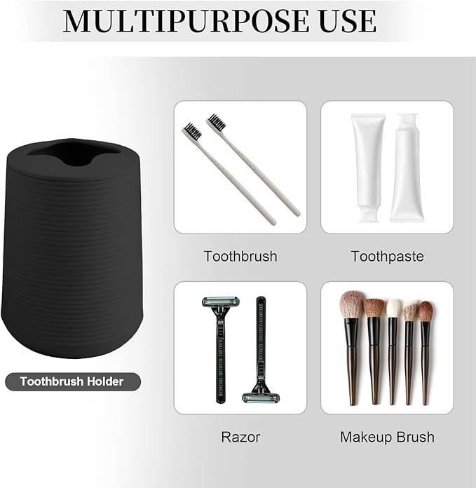 Bathroom Accessories Set 2 Piece, Matte Black Bathroom Accessories with Soap Dispenser and Toothbrush Holder, Striped Pattern Bathroom Set for Modern Bathroom Decor