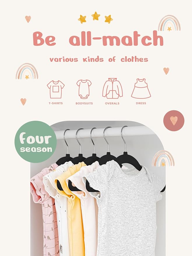 HOUSE DAY 11 Inch Black Velvet Baby Hangers 20 Pack, Premium Kids Hangers for Children, Infant & Toddler Clothes, Durable Non Slip Baby Felt Hanger for Closet, Ideal for Everyday Use
