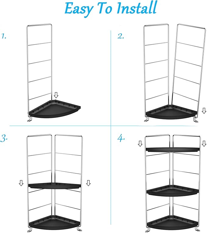 3-Tier Corner Bathroom Sink Countertop Organizer Storage Shelf Stackable Organizer for Cosmetics, Bathroom, Kitchen, Counter-Kitchen Spice Rack-Vanity Tray Makeup Shelf Holder,Black