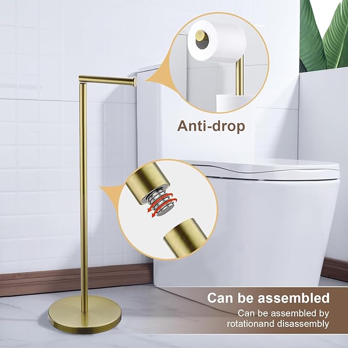 Kelirol Toilet Paper Holder Stand, Gold 304 Stainless Steel,Free Standing for Bathroom,Weighted Base