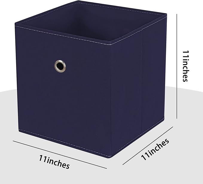 Black Foldable Storage Cubes Bins ,11 Inch Cloth Storage Cube Fabric Storage Box Cubes Organizer Baskets with Handles for Home Organizer Set of 3 (Navy Blue)