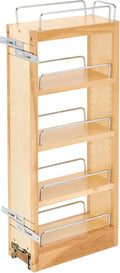 Rev-A-Shelf 5" Pull Out Storage Organizer for Wall Kitchen Cabinets, Sliding Adjustable Shelves for Spice Rack or Cans, Wood & Chrome, 448-WC-5C