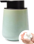 BosilunLife Foam Hand Soap Dispenser - 12 oz Bathroom Lotion Hand Pump Dispenser Light Green Foaming Soap Dispenser Ceramic Dish Liquid Dispenser for Kitchen