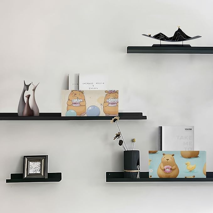 Cute Capybaras Cake Balloons Closet Storage Bins 2 Pcs Felt Open Home Storage Containers Organizer with Handles Collapsible Shelf Basket for Home Office Craft Room Classroom Fabric