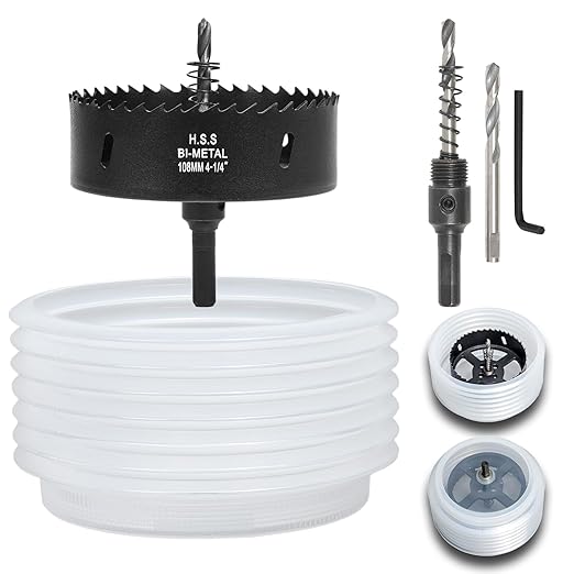 4-1/4 Hole Saw for Recessed Lights, 4.25 Inch Hole Cutter with Dust Bowl Catcher for Led Recessed Lighting 4 Inch and Wood Metal Drywall, Bi-Metal Construction, Black
