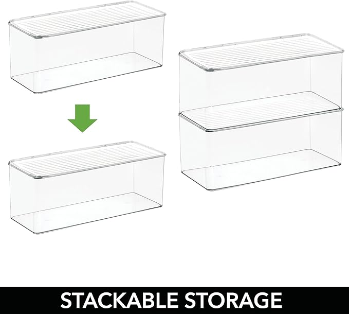 iDesign Plastic Stackable Hinged-Lid Storage Box for Kitchen, Bathroom, or Office - Set of 6 - Clear