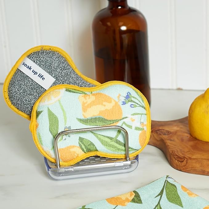 Sponge Set in Lemon Yellow, 6 Pack Super Absorbent Washable Reusable Cleaning Sponges Made from Recycled Materials, Durable Eco Friendly Kitchen Sponges