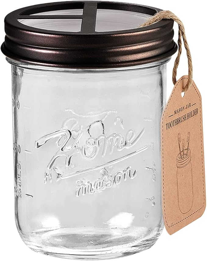 SheeChung Mason Jar Toothbrush Holders, Bathroom Accessories, Bathroom Essentials, Bathroom Organizers and Storage, Bathroom Countertop Organizer, Glass Toothbrush Holders for Bathroom-Bronze