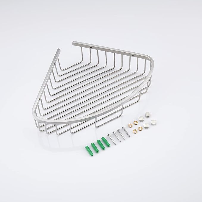 GORDEE Bathroom Shower Caddy Corner Shelf, Corner-Hollow Design, Ultra Sturdy Rust-Proof Stainless Steel Shelf Organizer Shampoo Holder, Wall Mounted Storage Rack for Bathroom, Brushed Nickel