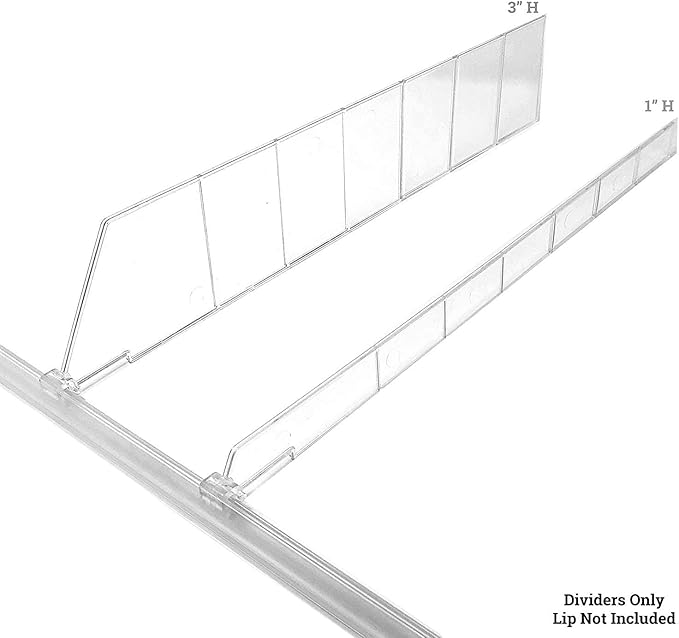 1" H Snap on Adjustable Depth Shelf Dividers for 10" D to 16" D Shelves, 10 Pack