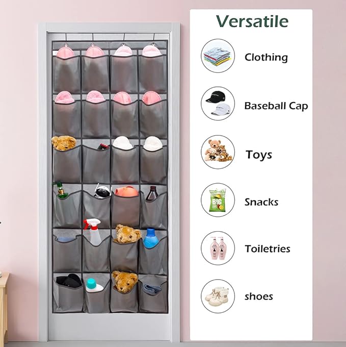 ANIZER Over The Door Hanging Shoe Organizer Shoe Rack Hanger 24 Large Fabric Pockets Holder with 4 Sturdy Hooks (GREY)