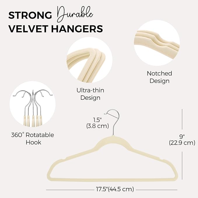 HOUSE DAY Premium Velvet Hangers 100 Pack Beige, Non-Slip Flocked Felt Hangers, Sturdy Clothes Hanger with 360° Rotatable Hook, Heavy Duty Durable Slim Coat Hanger for Closet Space Saving