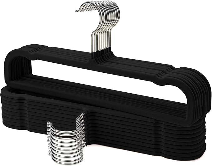 Velvet Pant Hangers 20 Pack Pant Hangers,Heavy Duty Velvet Hangers for Pants,Jeans,Scarf,Towels,Tank Top,Coat.Closet Organizers and Storage（Black）