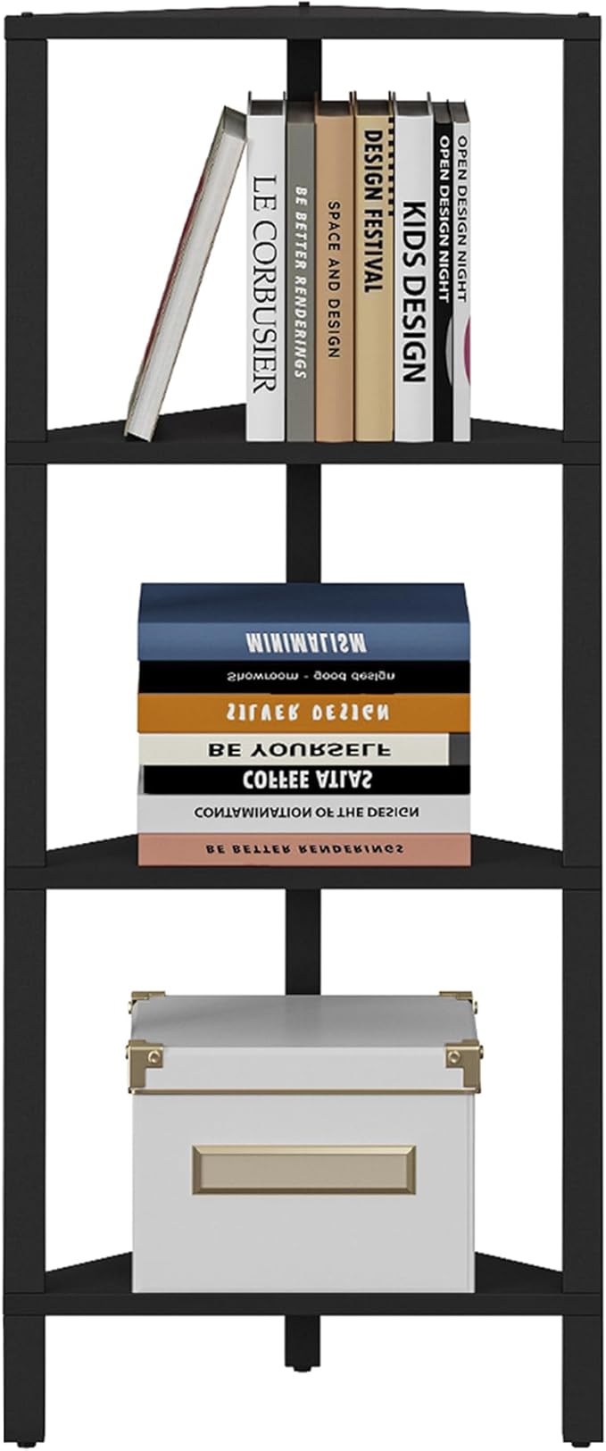 TUTOTAK Corner Shelf, 4-Tier Corner Bookshelf for Small Space, Narrow Display Corner Shelf Stand with Storage Rack, for Living Room, Bedroom, Black BS05BK004