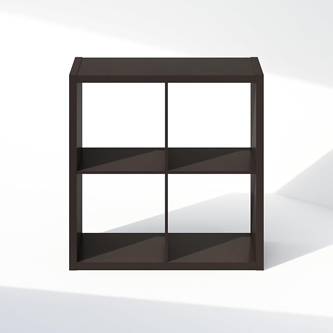 Furinno Cubic Closet Organizers and Storage, 4-Cube Closet Organizer, Open Shelf Closet Storage, Extra Thick Frame for Wardrobe, Bedroom, Living Room, Dark Oak