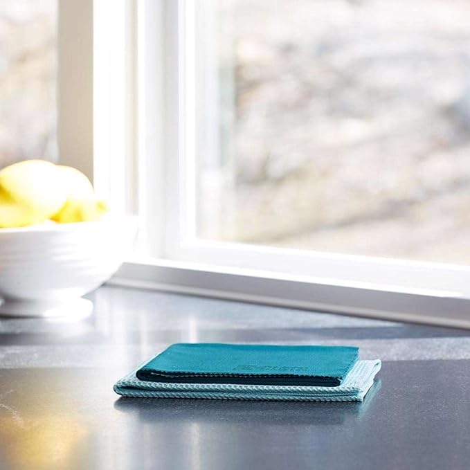 E-Cloth 3-Pack Window Cleaning Cloth - Streak-Free Glass & Mirror Cleaning Kit with Just Water, Glass Cleaning Cloth, Microfiber Towel Kit for Windows, Car Windshield, Mirrors - Alaskan Blue