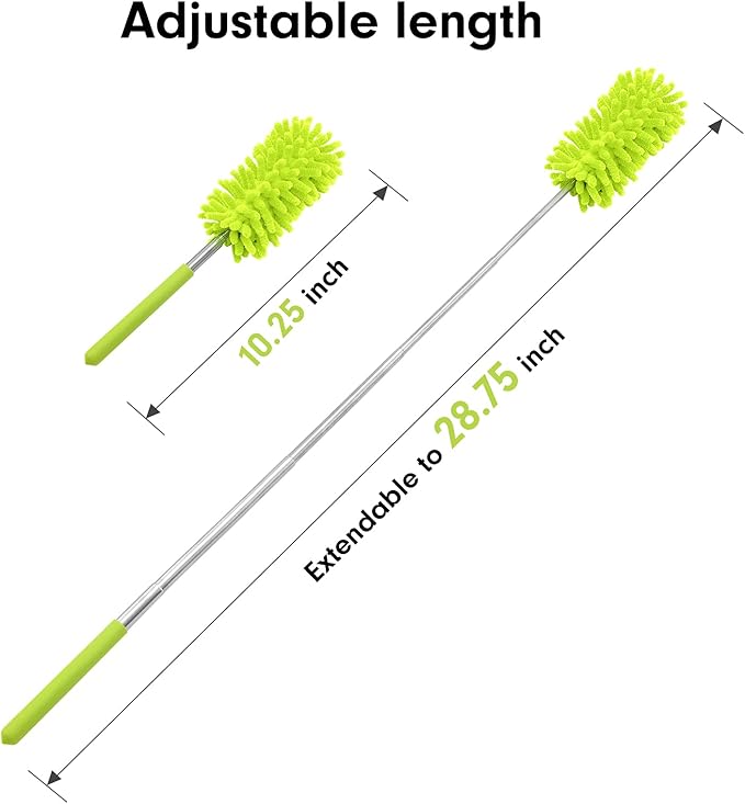 Microfiber Duster for Cleaning, Tukuos Hand Washable Dusters with 2pcs Replace Microfiber Head, Extendable Pole, Detachable Cleaning Brush Tool for Office, Car, Window, Furniture, Ceiling Fan Green