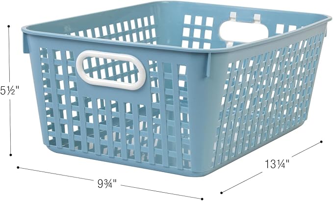 Really Good Stuff Large Plastic Storage Baskets with Handles, 13.75" x 9.75" x 5", Boho Group Colors, for Books & Supplies, Organize Classroom & Home