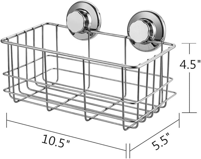 SANNO Suction Cup Shower Caddy Bath Wall Shelf, Deep Bathroom Basket Large Shower Caddy Bath Organizer Kitchen Storage Basket for Gel Holder Bathroom Storage Shampoo, Conditioner -Stainless steel