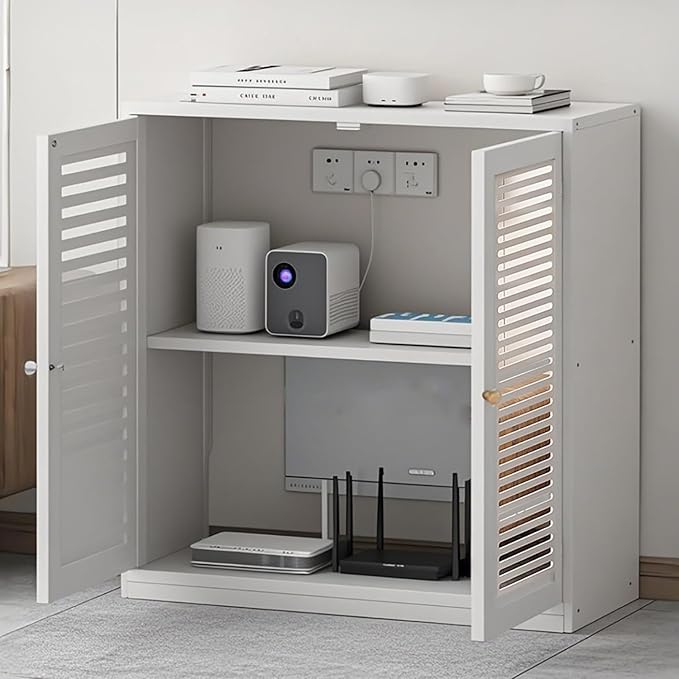 Large WiFi Router Cabinet - 23 x 10.6 x 26.5 Inch White Wireless Router Storage Box, Modem & Network Equipment Organizer with Ventilation, Cable Management for Home Office