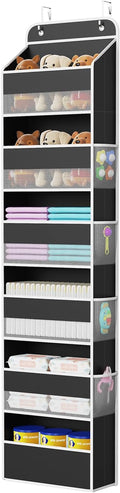 Univivi Door Hanging Organizer Nursery Closet Cabinet Baby Storage with 6 Large Compartments and 8 Side Pockets for Cosmetics, Toys and Sundries (Black)