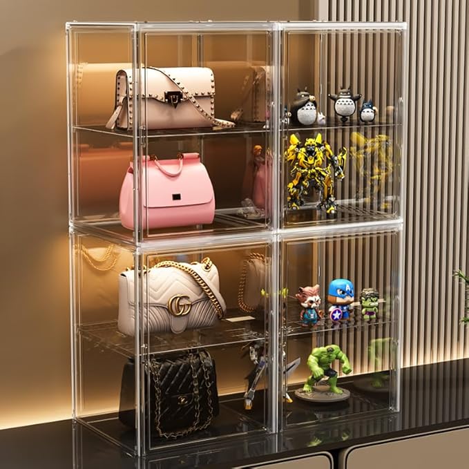 Cutora Extra Large 17.7"X13"X13" Clear Acrylic Organizer Box Display Case, Plastic Holder with Magnetic Door for Figures, Books, Handbags, Purses, Boots(1 Pack)