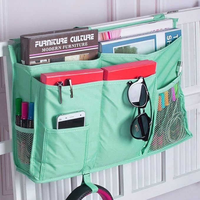Bunk Bed Organizer - Bedside Storage Caddy with Pocket, Hanging Organizer for Camp, Dorm, Room, Hospital Bed Rail and More (Light Blue)
