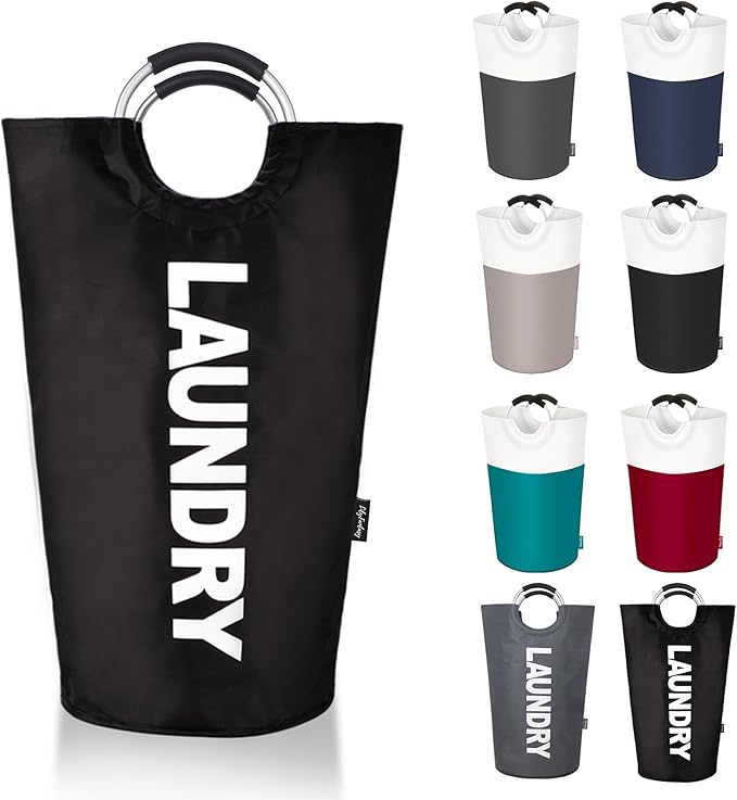 100L Laundry Basket, Collapsible Laundry Hamper with Padded Handles, Waterproof Laundry Bag, Tall Clothes Hamper Stand Up Well, Foldable Laundry Baskets for Easy Storage(Printed Black)