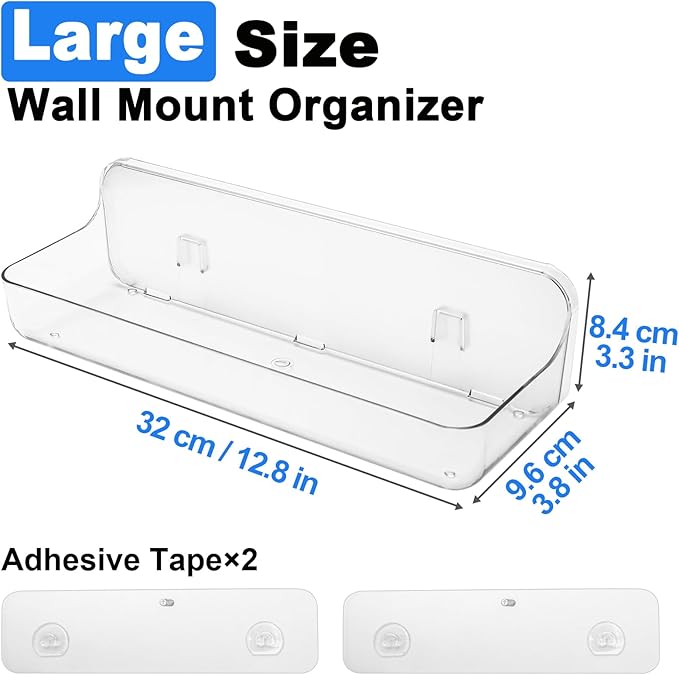 Diesisa Acrylic Wall Mounted Shower Caddy, Clear, Large Size 12.8L x 4" W x 3.3" H, Acrylic Shelf, No Drilling Walls Adhesive Shelf, Bathroom Shelves with Self Adhesive Tape for Bathroom, Kitchen