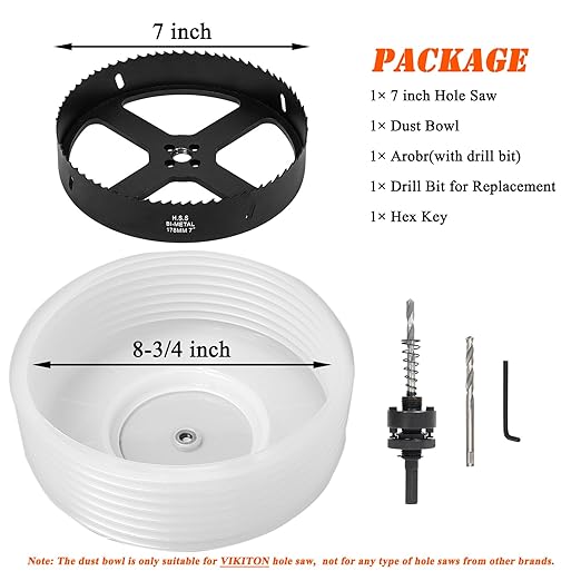 7 Hole Saw for Recessed Lights, 7 Inch Hole Cutter with Dust Bowl Catcher for Led Recessed Lighting 7 Inch and Wood Metal Drywall, Bi-Metal Construction, Black