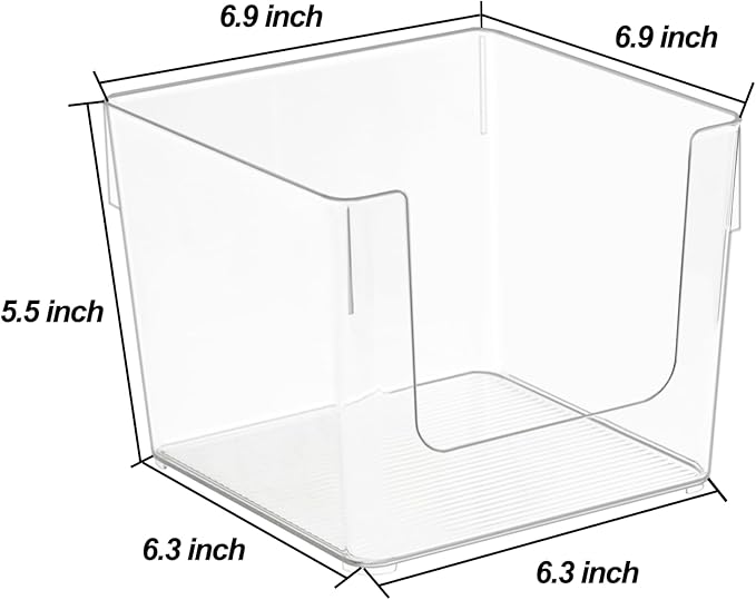 Snack Organizer, Clear Storage Cube Bin, Freezer Organizer Bins, Plastic Food Seasoning Packet Holder for Kitchen Cabinet, Pantry, Shelf, Drawer, Fridge Organization, 7 Inch