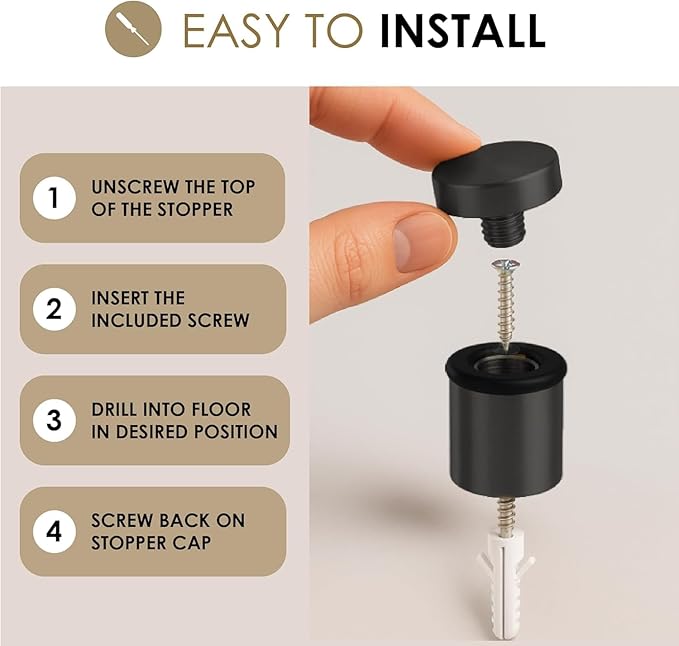 Mega Handles Square Floor Door Stopper, Quickly Installed Wall Protector Stopper, Wall Protectors from Door Knobs, Floor Door Stop with Mounting Hardware Included - Satin Brass - 1.5 Inch