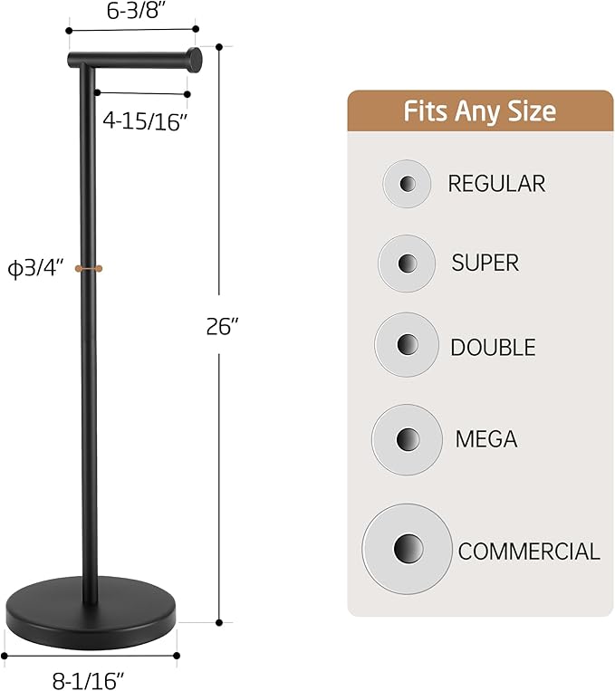 KES Toilet Paper Holder Stand with Weighted Base, 26" H (Taller Version) Free Standing Toilet Paper Roll Holder for Bathroom, Rustproof, BPH283S66-BK