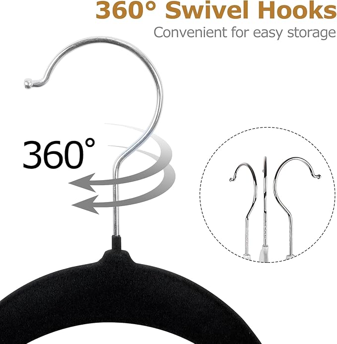 SUPER DEAL Velvet Hangers 100 Pack, Premium Clothes Hanger Slim Non-Slip Notched for Suit Coat Pants Dress 360 Degree Swivel Space Saving Heavy Duty for Closet, Black